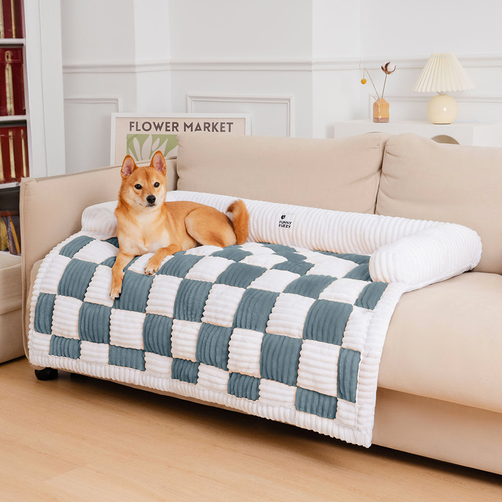 Quilted Pet Furniture Protector Mat – Padded Nonslip Dog Couch Cover for Sofa & Floor | Washable Plaid Pet Blanket | Thomler