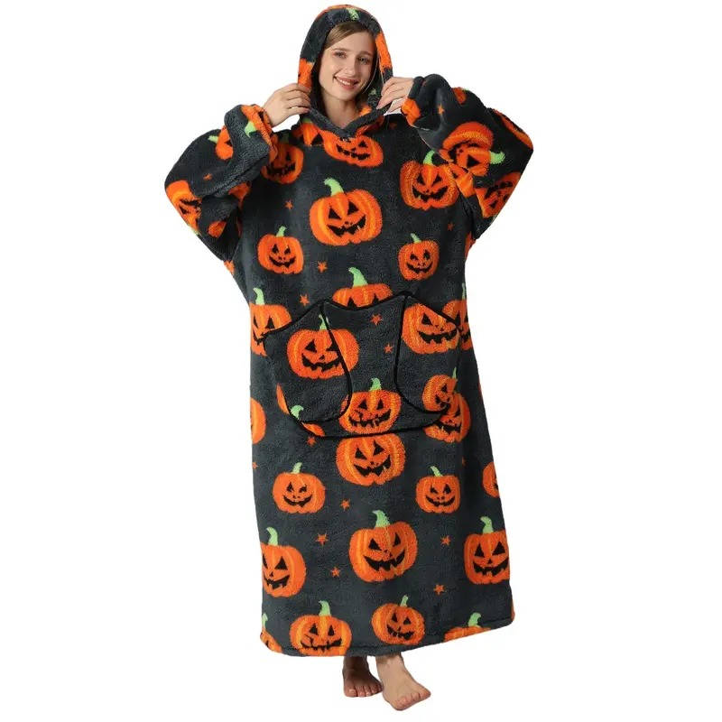 Oversized Hooded Throw with Sleeves – Dual-Layer Sherpa & Fleece for Couch Lounging, Gaming & Reading | Thomler