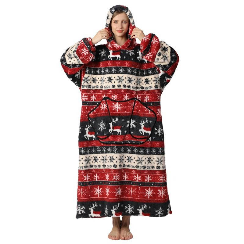 Oversized Hooded Throw with Sleeves – Dual-Layer Sherpa & Fleece for Couch Lounging, Gaming & Reading | Thomler