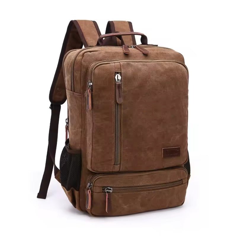 Washed Canvas Backpack with Genuine Leather Trim – Multi-Compartment Daypack for Work, School & Travel | Thomler