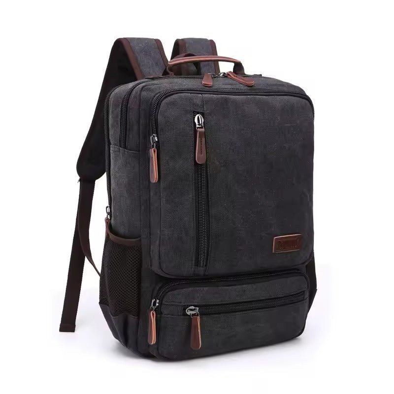 Washed Canvas Backpack with Genuine Leather Trim – Multi-Compartment Daypack for Work, School & Travel | Thomler