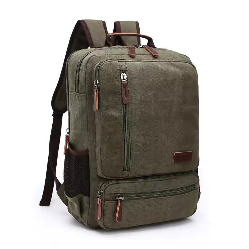 Washed Canvas Backpack with Genuine Leather Trim – Multi-Compartment Daypack for Work, School & Travel | Thomler