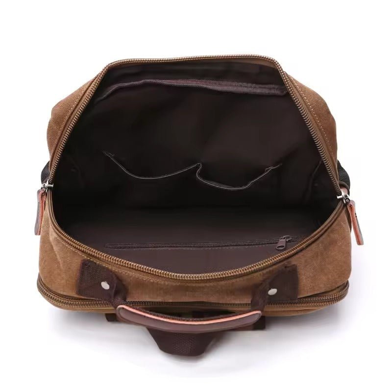 Washed Canvas Backpack with Genuine Leather Trim – Multi-Compartment Daypack for Work, School & Travel | Thomler