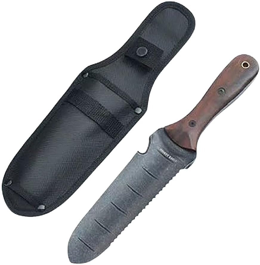 Japanese-Style Digging Knife with Serrated Stainless Steel Blade & Walnut Grip for Weeding, Planting, Transplanting | Multi-Tool Garden | Thomler
