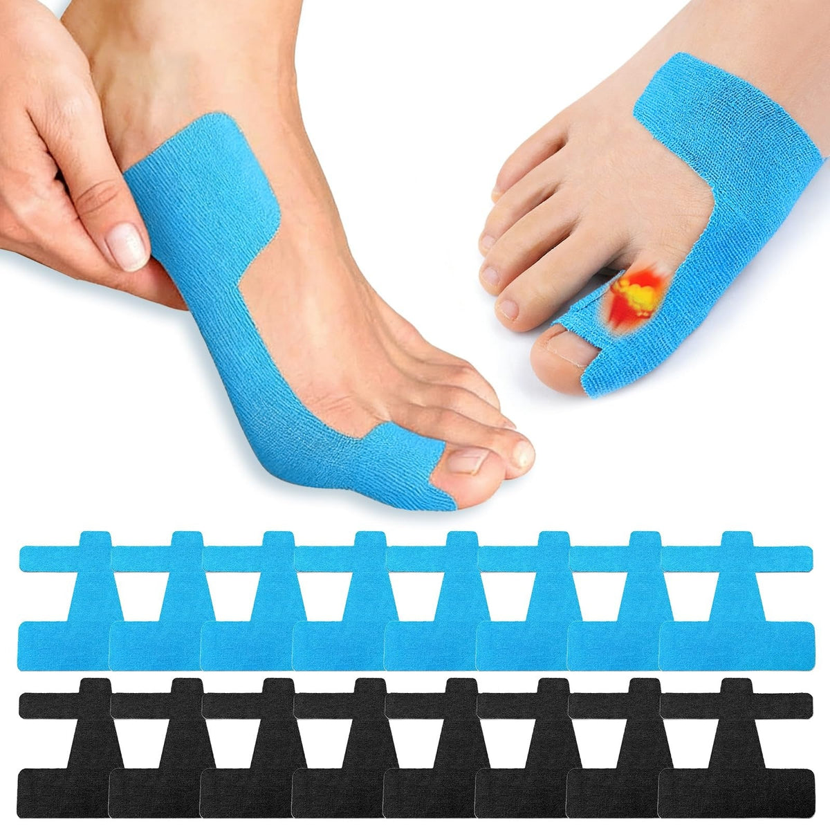 Cotton Toe Alignment Strips for Bunion Relief – 80-Count Precut Tape Set for Daily Big Toe Support & Comfort in Shoes | Thomler