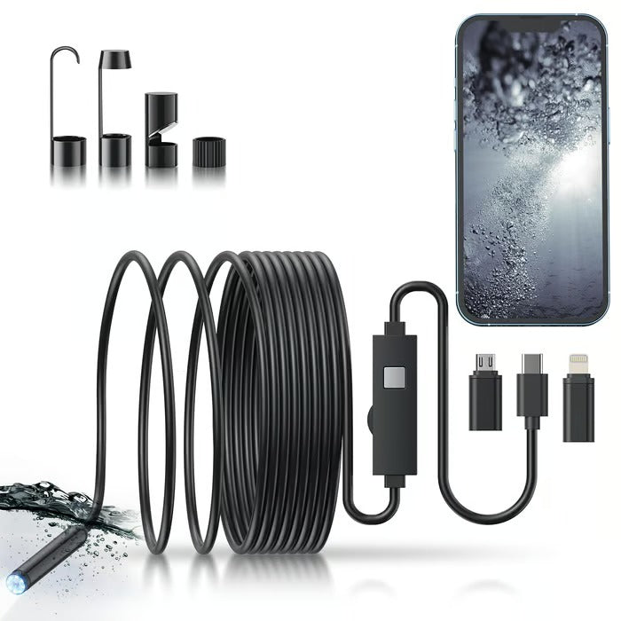 Inspection Camera 5.0 m 1080P HD Flexible Cable Drain Pipe Car Engine Endoscope With LED Light Smartphone Viewer | Thomler