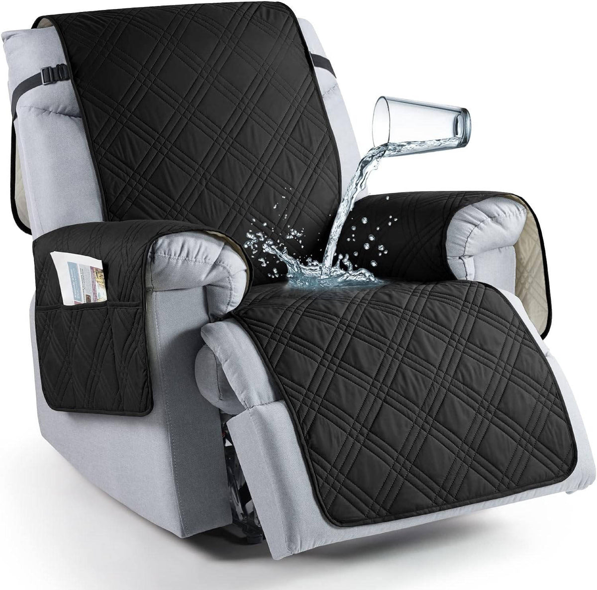 Recliner Protector with Waterproof Layers, Side Pockets & Non-Slip Grip for Pets, Spills & Family Use | Thomler
