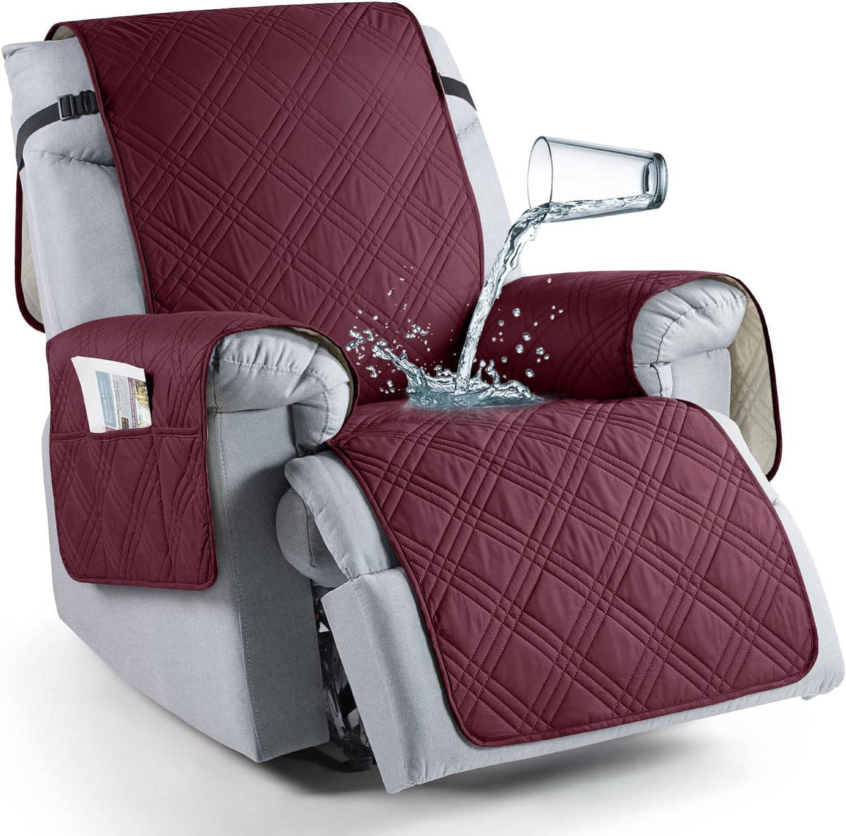 Recliner Protector with Waterproof Layers, Side Pockets & Non-Slip Grip for Pets, Spills & Family Use | Thomler