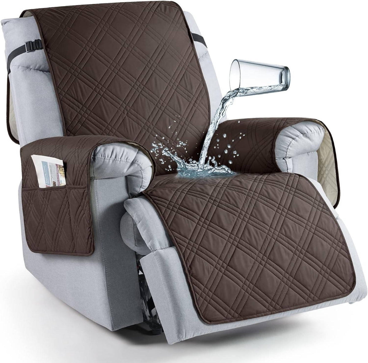 Recliner Protector with Waterproof Layers, Side Pockets & Non-Slip Grip for Pets, Spills & Family Use | Thomler