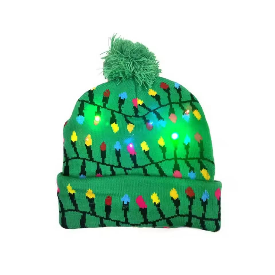 LED Knit Beanie with Pompom – Multi-Mode Holiday Winter Cap for Adults Kids Teens | Thomler
