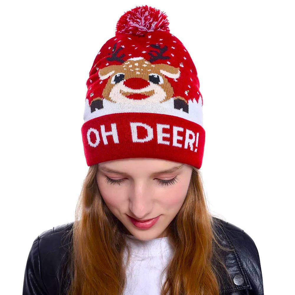 LED Knit Beanie with Pompom – Multi-Mode Holiday Winter Cap for Adults Kids Teens | Thomler