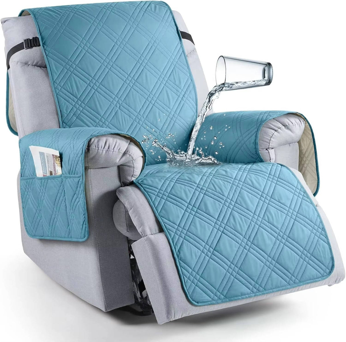 Recliner Protector with Waterproof Layers, Side Pockets & Non-Slip Grip for Pets, Spills & Family Use | Thomler