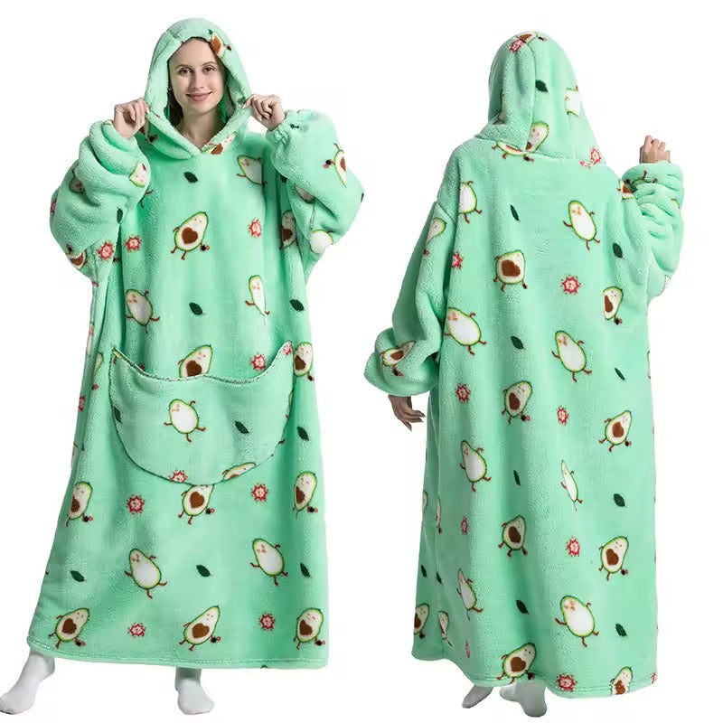 Oversized Hooded Throw with Sleeves – Dual-Layer Sherpa & Fleece for Couch Lounging, Gaming & Reading | Thomler