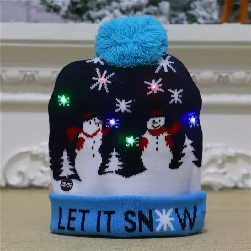 LED Knit Beanie with Pompom – Multi-Mode Holiday Winter Cap for Adults Kids Teens | Thomler