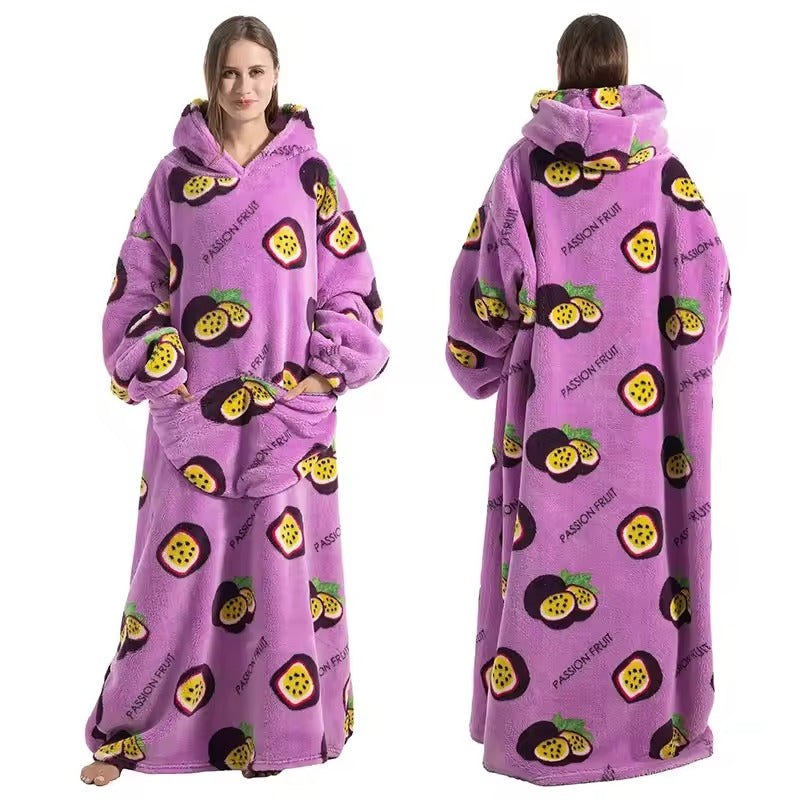 Oversized Hooded Throw with Sleeves – Dual-Layer Sherpa & Fleece for Couch Lounging, Gaming & Reading | Thomler