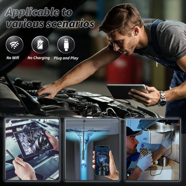 Inspection Camera 5.0 m 1080P HD Flexible Cable Drain Pipe Car Engine Endoscope With LED Light Smartphone Viewer | Thomler