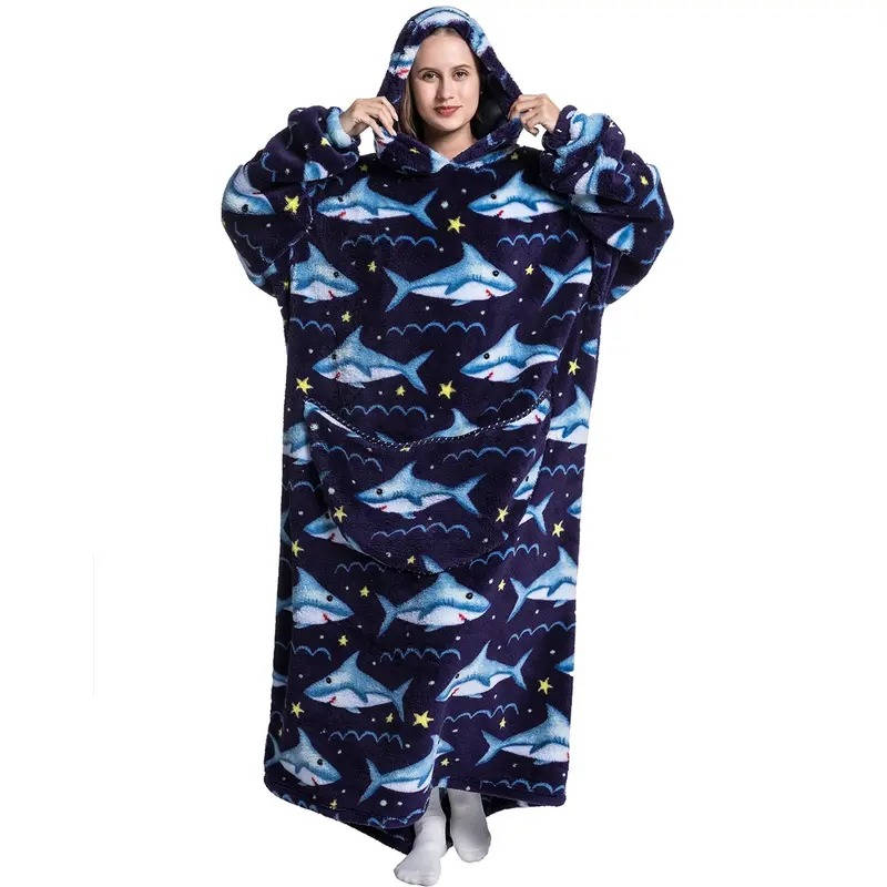 Oversized Hooded Throw with Sleeves – Dual-Layer Sherpa & Fleece for Couch Lounging, Gaming & Reading | Thomler