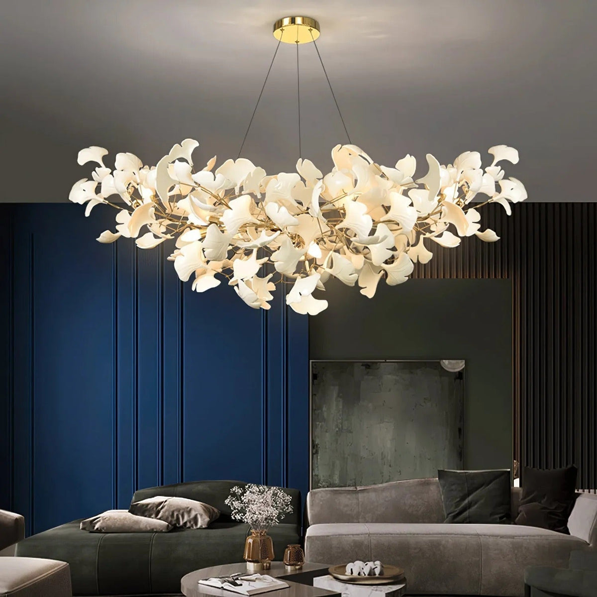 Curved Ceramic Chandelier with Gold or Nickel Hardware for Modern Dining Room & Bedroom | Thomler