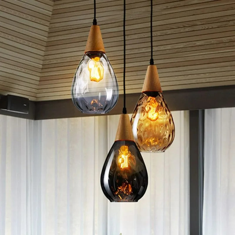 Pendant Light Glass Wood E26 Indoor Dining Room Kitchen Island Hanging Ceiling Lamp Adjustable Cord Vintage Modern | Thomler