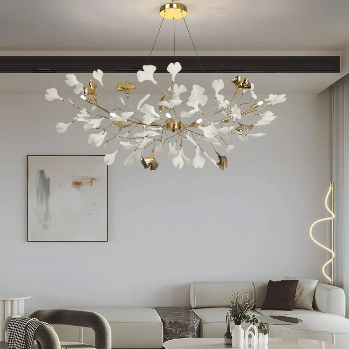 Curved Ceramic Chandelier with Gold or Nickel Hardware for Modern Dining Room & Bedroom | Thomler