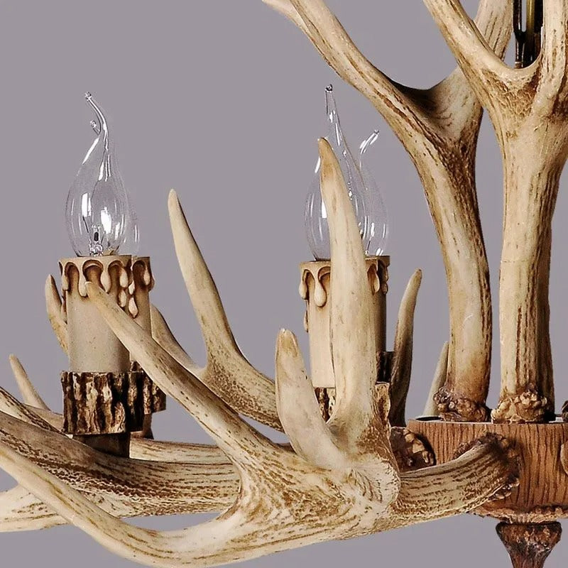 Antler-Inspired Rustic Hanging Light Fixture for Dining Room & Bedroom | Resin & Metal Design | E12 Candelabra Base | Thomler