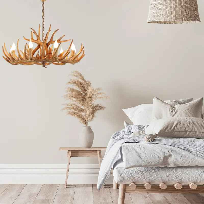 Antler-Inspired Rustic Hanging Light Fixture for Dining Room & Bedroom | Resin & Metal Design | E12 Candelabra Base | Thomler