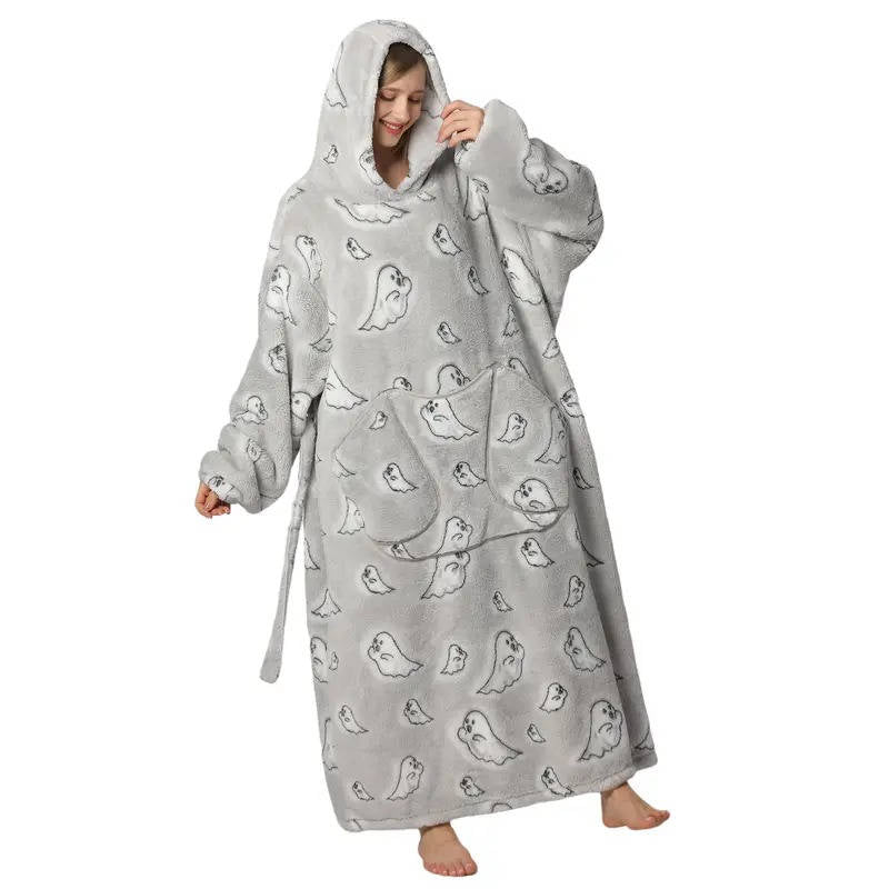 Oversized Hooded Throw with Sleeves – Dual-Layer Sherpa & Fleece for Couch Lounging, Gaming & Reading | Thomler