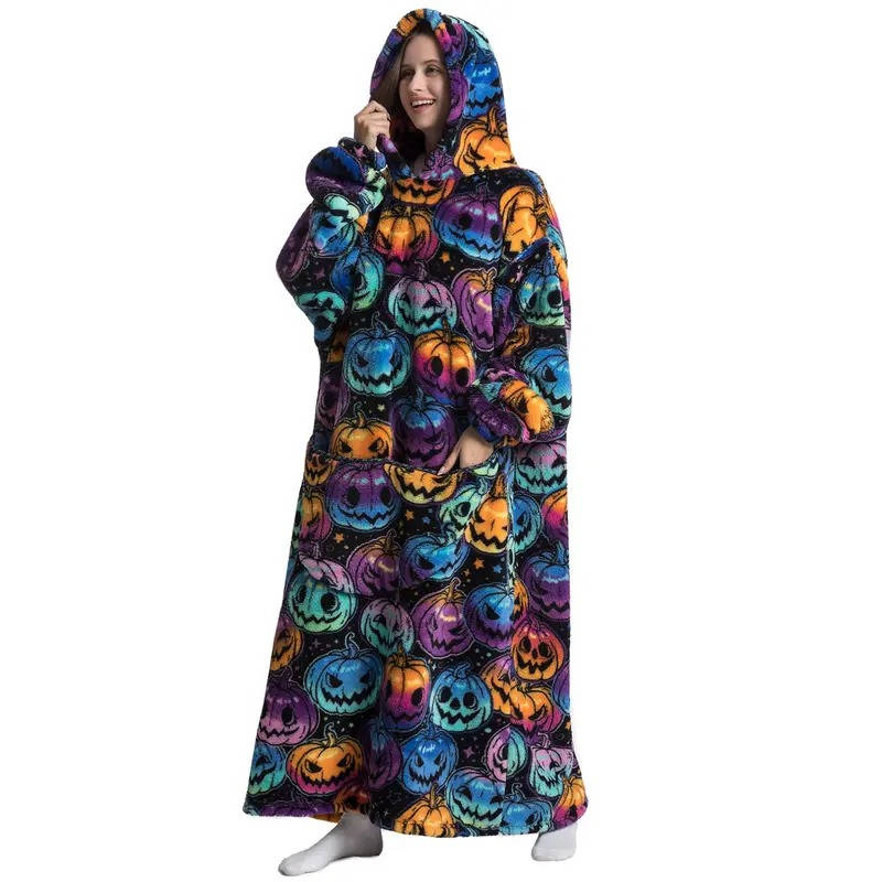 Oversized Hooded Throw with Sleeves – Dual-Layer Sherpa & Fleece for Couch Lounging, Gaming & Reading | Thomler