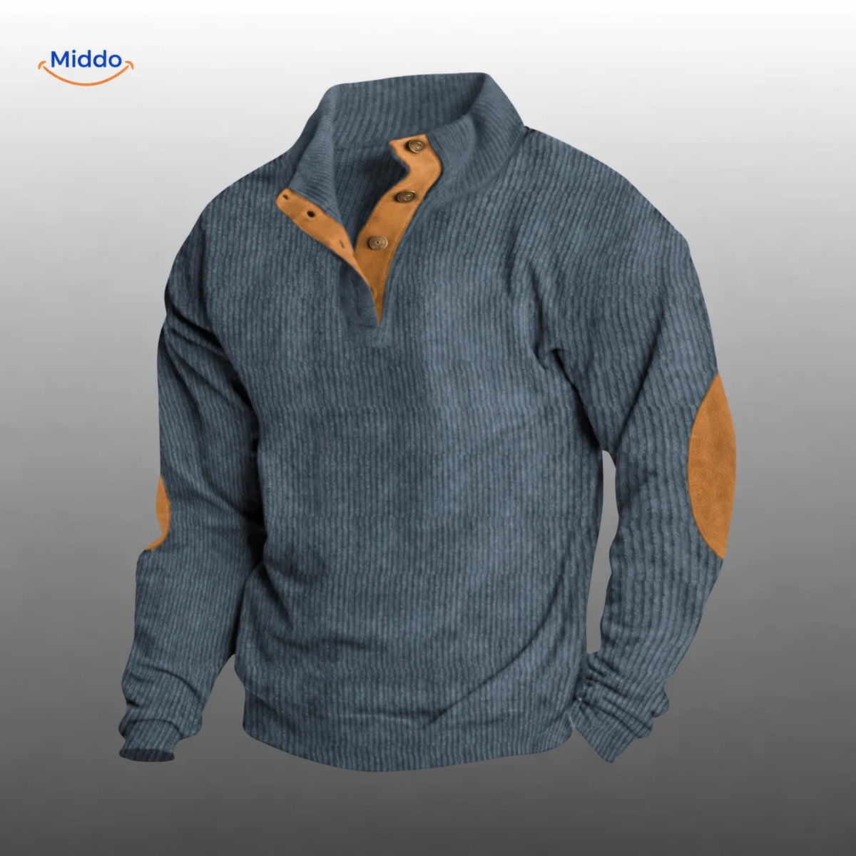 Ribbed Button-Up Cardigan with Elbow Patches – Men's Layering Sweater for Fall & Winter | Thomler