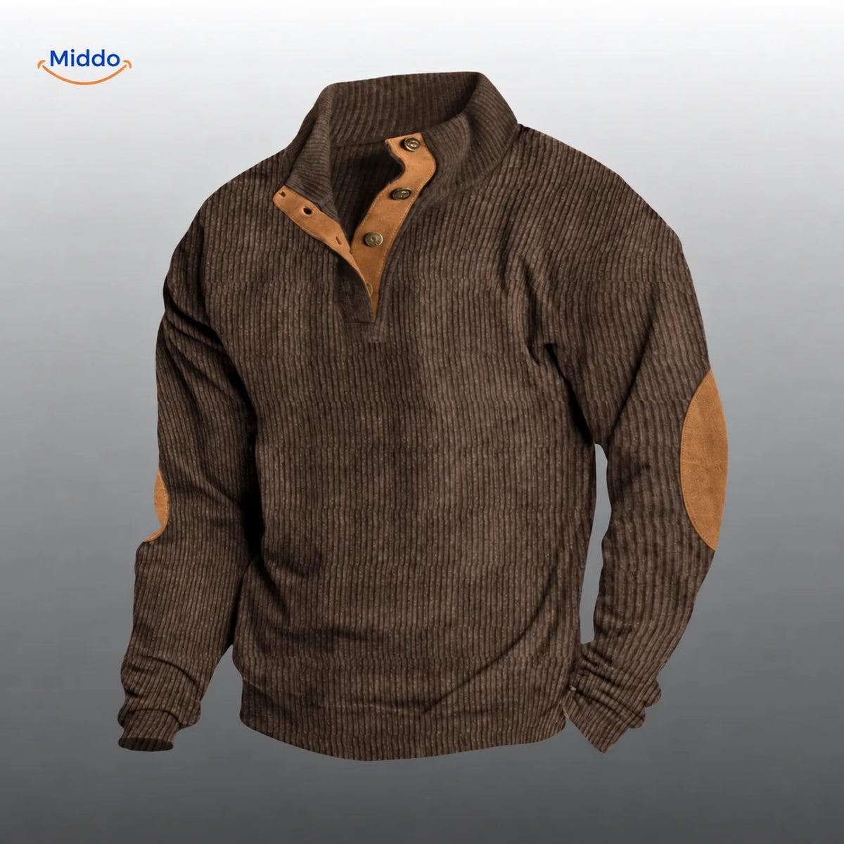 Ribbed Button-Up Cardigan with Elbow Patches – Men's Layering Sweater for Fall & Winter | Thomler
