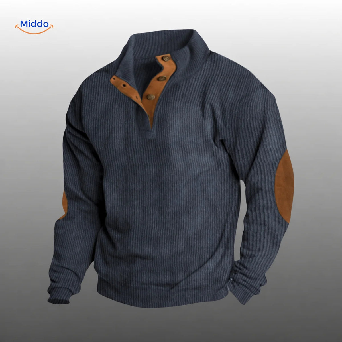 Ribbed Button-Up Cardigan with Elbow Patches – Men's Layering Sweater for Fall & Winter | Thomler