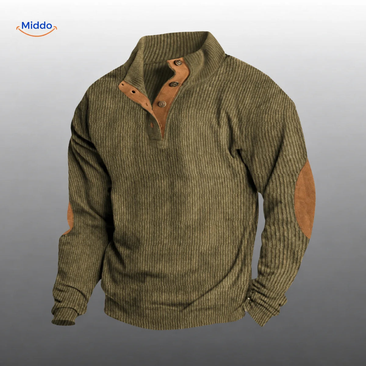 Ribbed Button-Up Cardigan with Elbow Patches – Men's Layering Sweater for Fall & Winter | Thomler