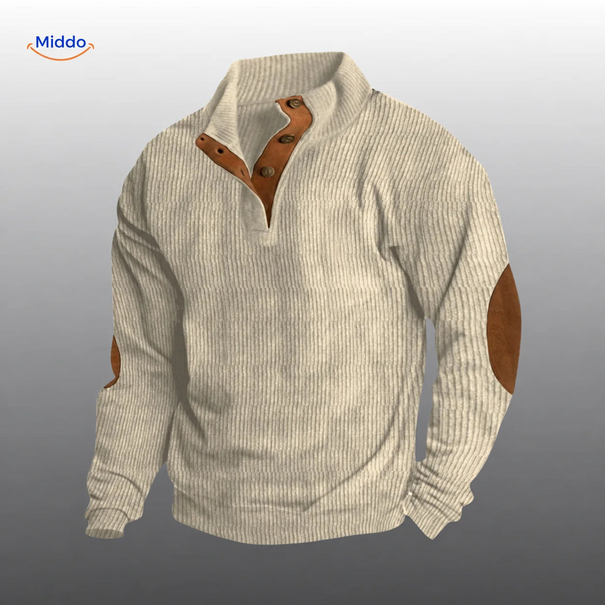 Ribbed Button-Up Cardigan with Elbow Patches – Men's Layering Sweater for Fall & Winter | Thomler