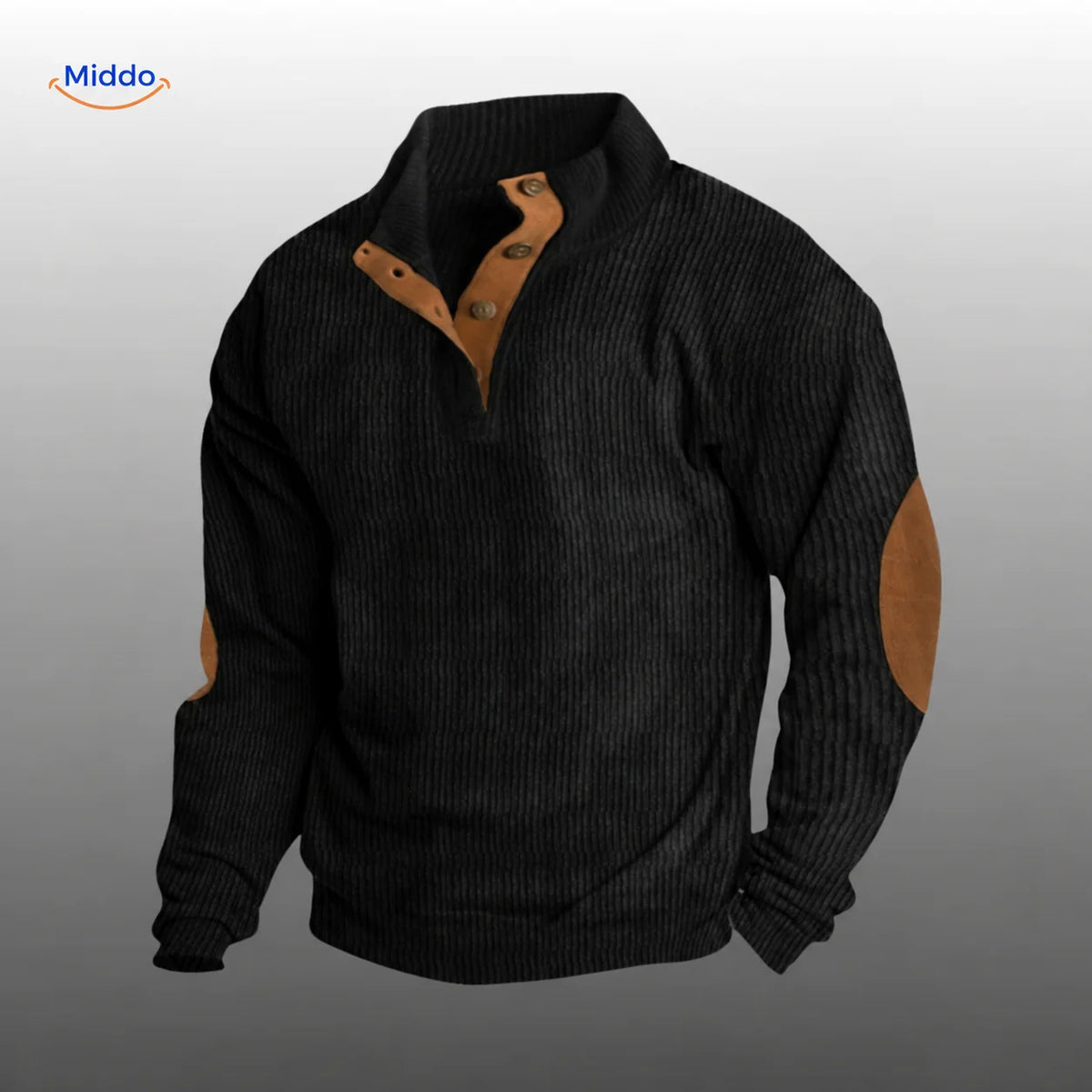 Ribbed Button-Up Cardigan with Elbow Patches – Men's Layering Sweater for Fall & Winter | Thomler