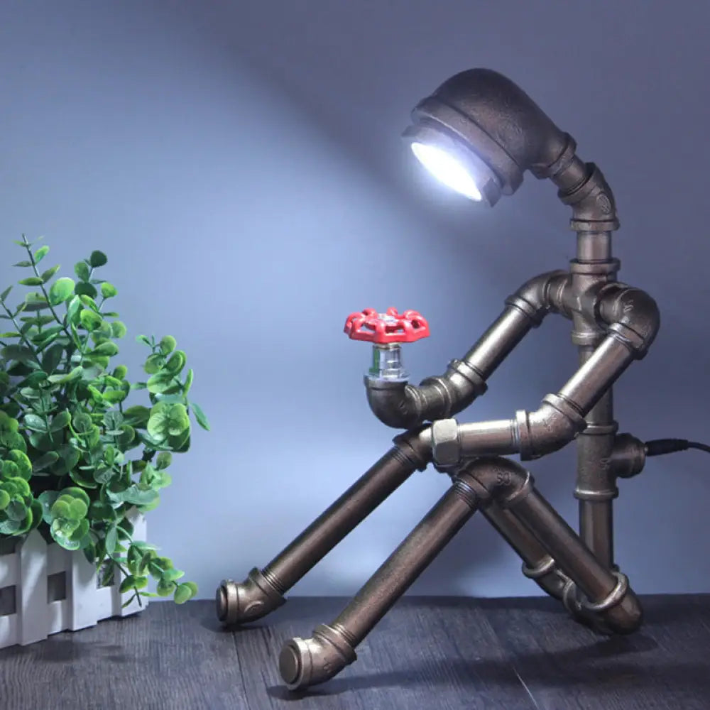 Industrial Metal Robot Figure Table Lamp with LED Bulb for Bedroom, Office & Living Room | Thomler