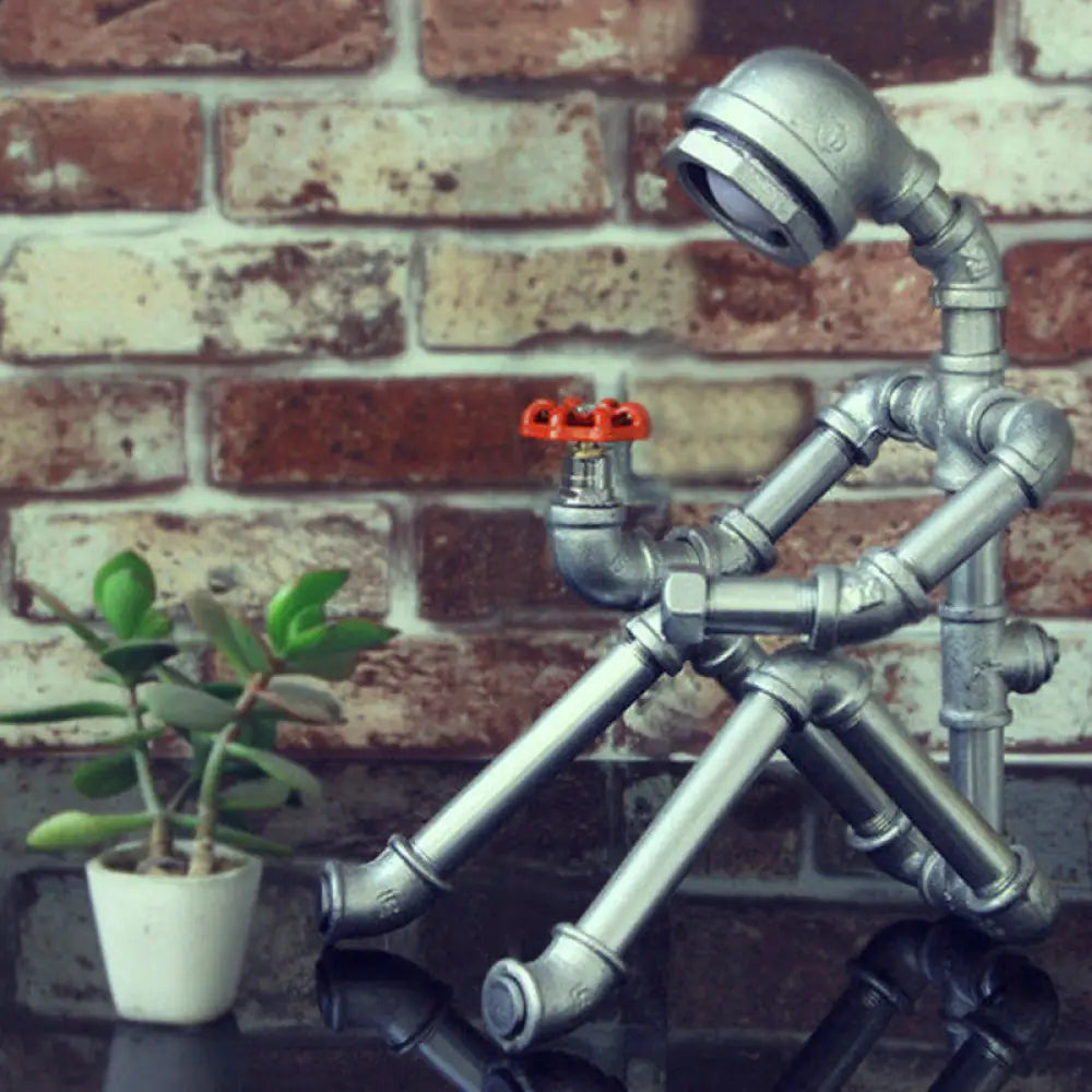 Industrial Metal Robot Figure Table Lamp with LED Bulb for Bedroom, Office & Living Room | Thomler