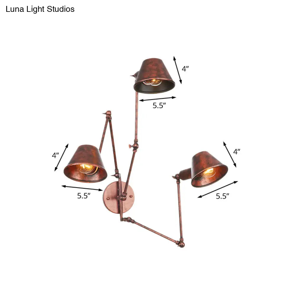 Adjustable Metal Wall Light Fixture with Cone Shade for Bedroom Living Room Industrial Decor Home Office Hallway Dining Room 2 or 3 Light | Thomler