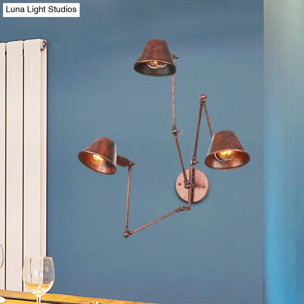 Adjustable Metal Wall Light Fixture with Cone Shade for Bedroom Living Room Industrial Decor Home Office Hallway Dining Room 2 or 3 Light | Thomler