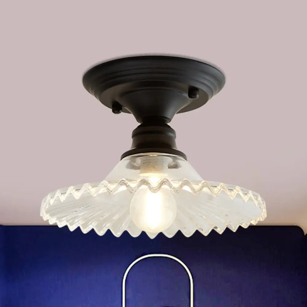 Ribbed Glass Ceiling Light – Single-Bulb Close-to-Ceiling Fixture with Scalloped Edge for Kitchen, Hallway & Bedroom | Thomler