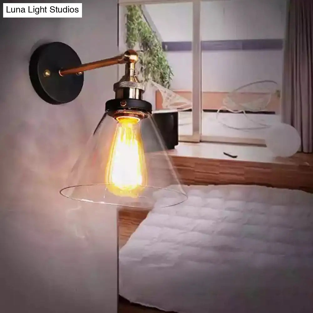 Adjustable Wall Sconce with Clear Glass & Brass-Black Finish – Industrial Metal Light for Kitchen, Hallway & Bedroom | Thomler