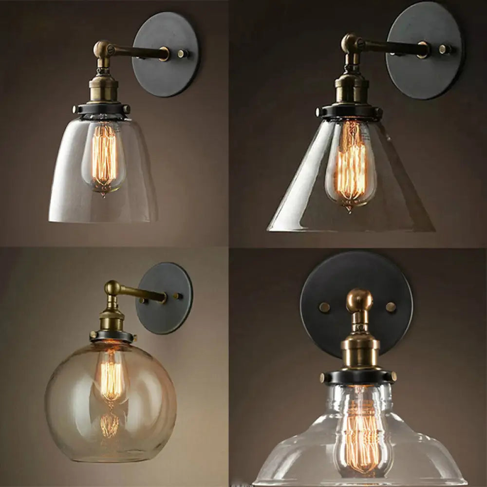 Adjustable Wall Sconce with Clear Glass & Brass-Black Finish – Industrial Metal Light for Kitchen, Hallway & Bedroom | Thomler