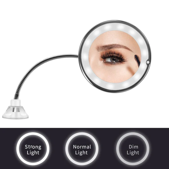 Illuminated 10x Magnification Vanity Mirror with Adjustable Gooseneck & LED Ring Light | Thomler