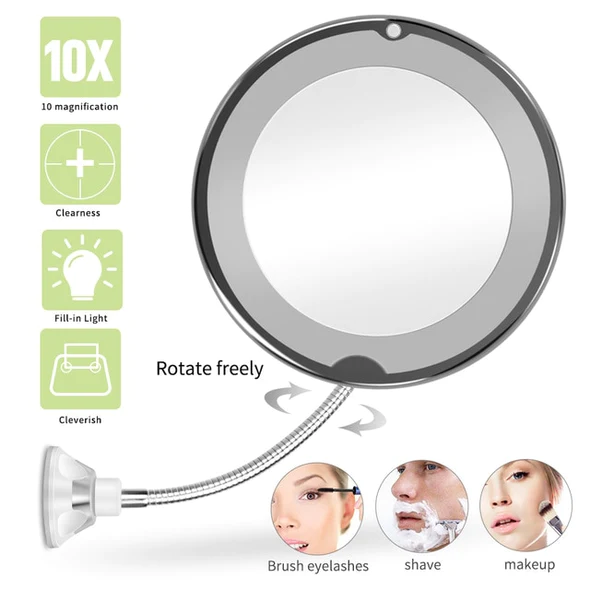 Illuminated 10x Magnification Vanity Mirror with Adjustable Gooseneck & LED Ring Light | Thomler