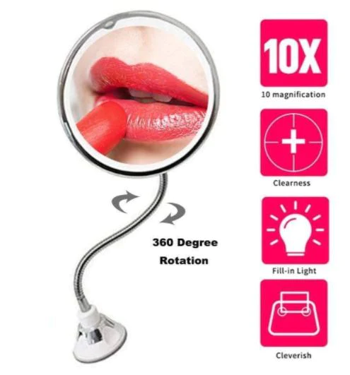 Illuminated 10x Magnification Vanity Mirror with Adjustable Gooseneck & LED Ring Light | Thomler