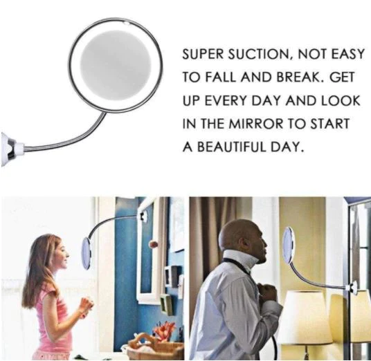 Illuminated 10x Magnification Vanity Mirror with Adjustable Gooseneck & LED Ring Light | Thomler