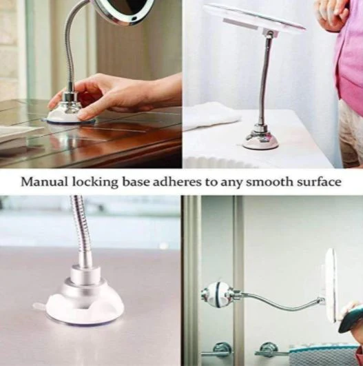 Illuminated 10x Magnification Vanity Mirror with Adjustable Gooseneck & LED Ring Light | Thomler