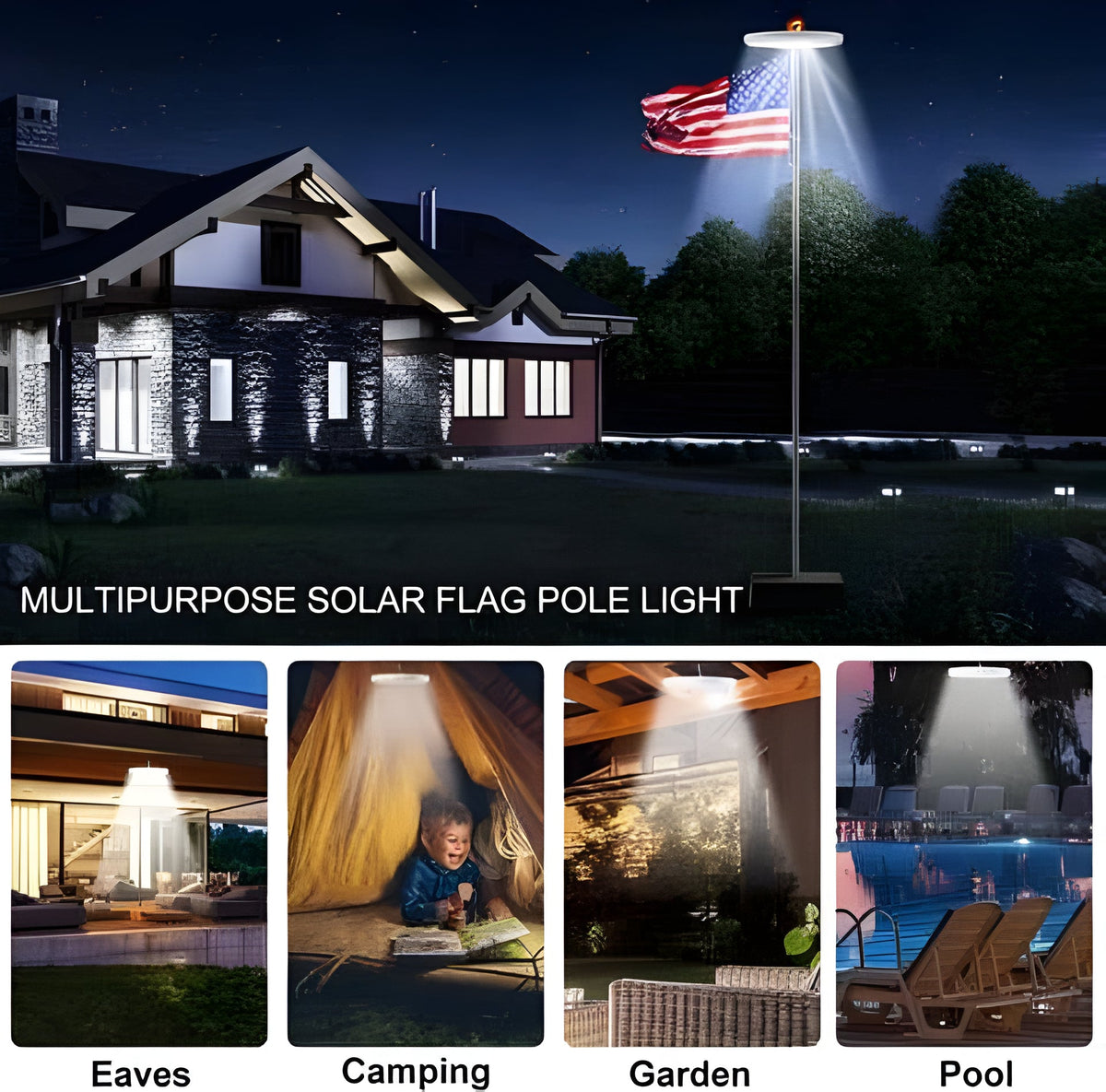 Automatic Dusk-to-Dawn Flagpole Topper Light Solar 26 LED 700 Lumen Waterproof Outdoor Lighting for Yard Garden Residential | Thomler