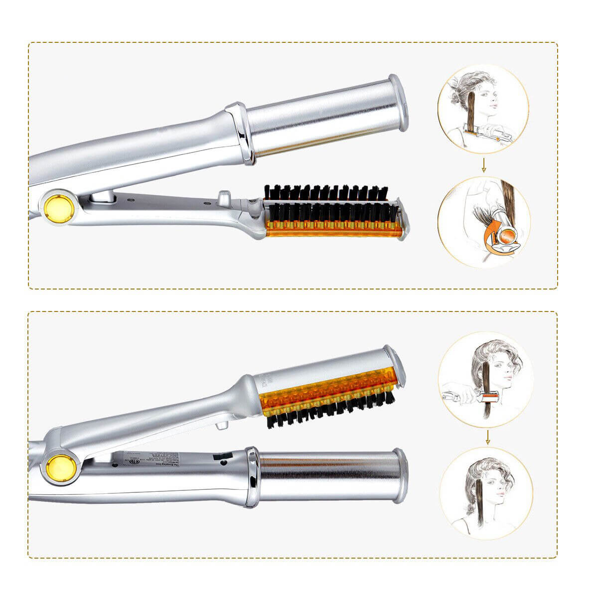 Dual-Action Rotating Hair Styling Tool – Curls & Straightens Wet or Dry Hair with Ceramic Barrel & Ionic Bristles for Salon Blowouts at Home | Thomler