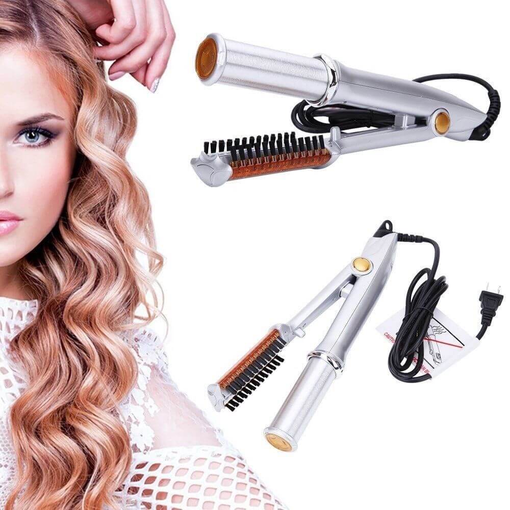 Dual-Action Rotating Hair Styling Tool – Curls & Straightens Wet or Dry Hair with Ceramic Barrel & Ionic Bristles for Salon Blowouts at Home | Thomler