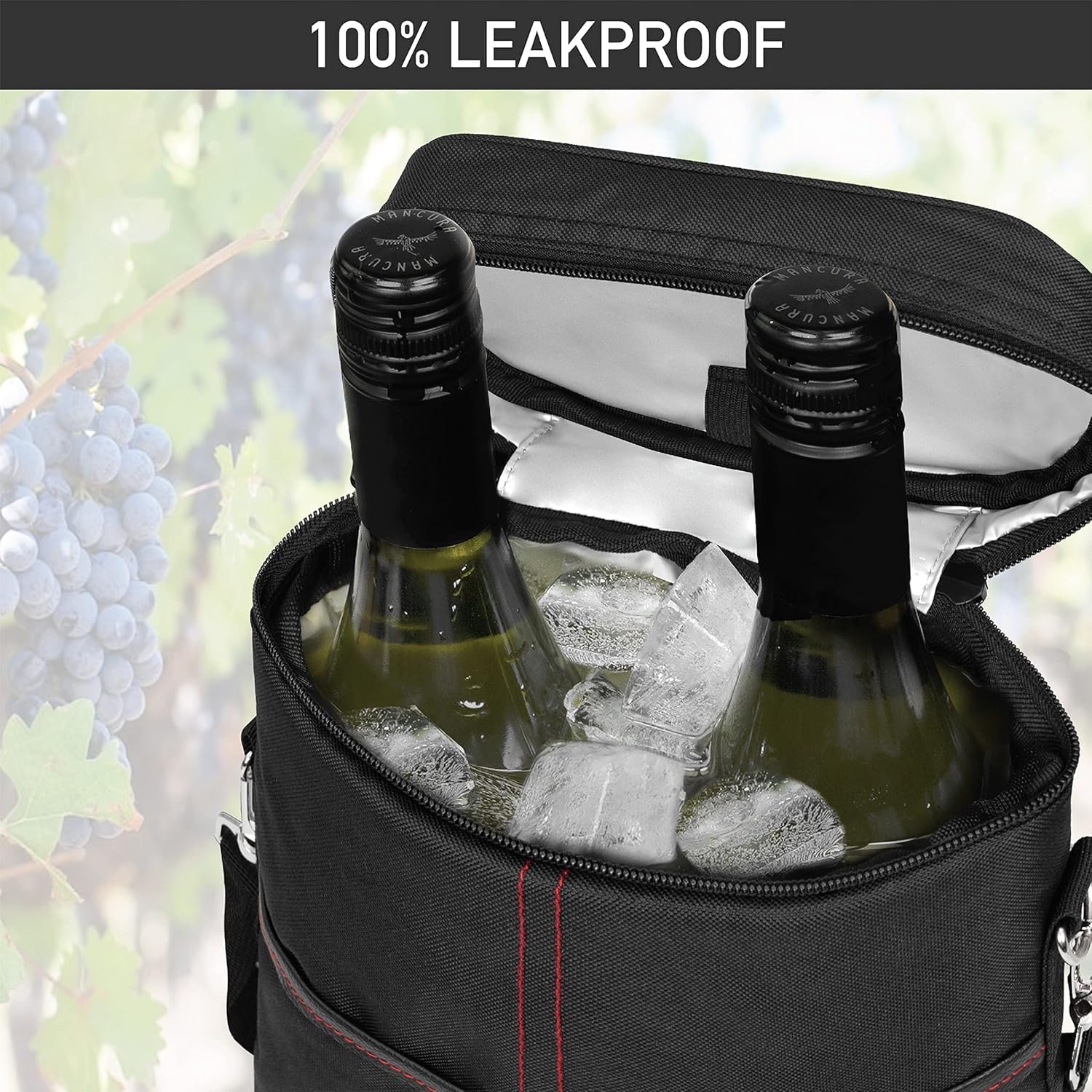 Padded Two-Bottle Wine Carrier Bag with Shoulder Strap for Picnics Parties Outdoor Travel Beach Dinner Events Wine Tastings Gifts | Thomler